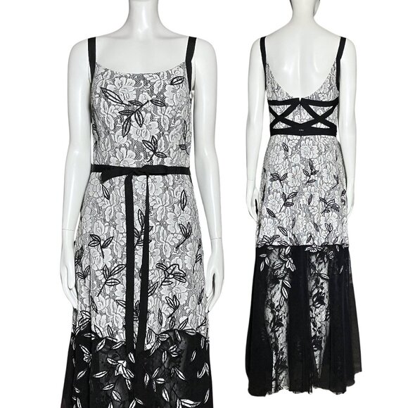 Sachin & Babi Black White Lace Fairy Dress Embroidered Size 4 Wedding Guest Gown